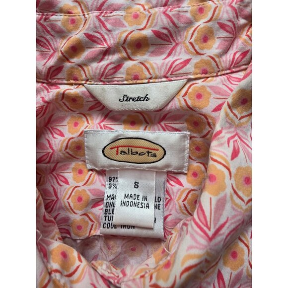 Talbots Womens Stretch Floral Button-Up Shirt S Pink & Yellow Long Sleeve - Picture 4 of 7